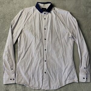 H&M Shirt Mens Medium Dress Button Up Long‎ Sleeve Casual Check Blue Collared